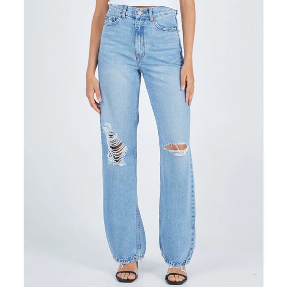 DR DENIM Echo Empress Sky Blue High Rise Jeans Ripped Denim Relaxed Size 28 32 L - Picture 1 of 16